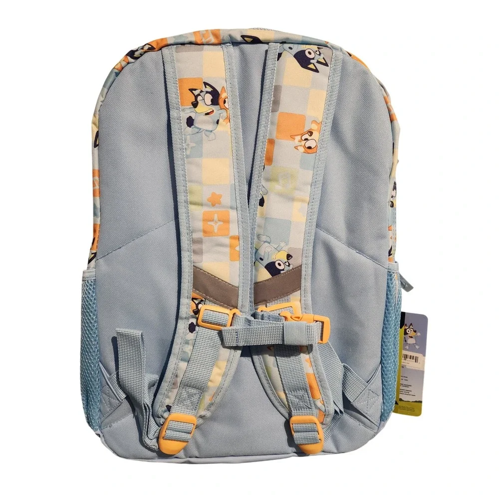 Bluey 17 Inch Backpack Blue Orange Checkered Laptop Sleeve NWT
